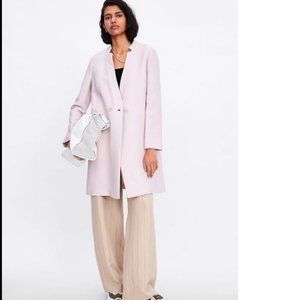 Zara Pale Pink Textured Weave Frock Coat, NWT, XS